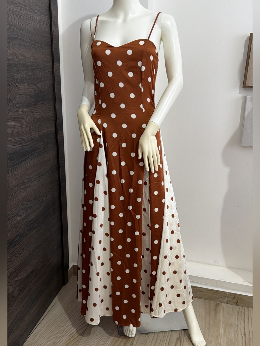 Sugarlips Rust & White Polka Dot Spaghetti Strap Maxi Dress